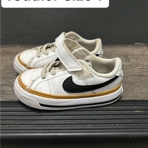 Nike Kids White, Black, and Gold Sneakers